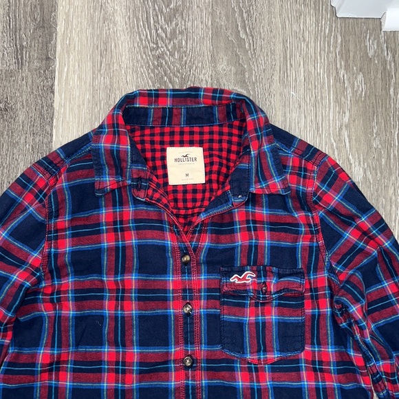 Hollister Red Blue Plaid Button Up Medium - Picture 2 of 6